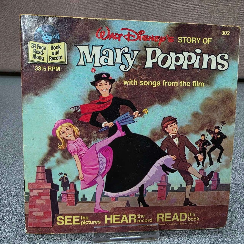 Walt Disney Mary Poppins Book and Record Set 7 Inch Vinyl 302 Untested Vintage
